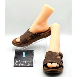 Kuailu Women's Brown Leather Orthotic Support Yoga Slides Sandals Sz 9.5 2314